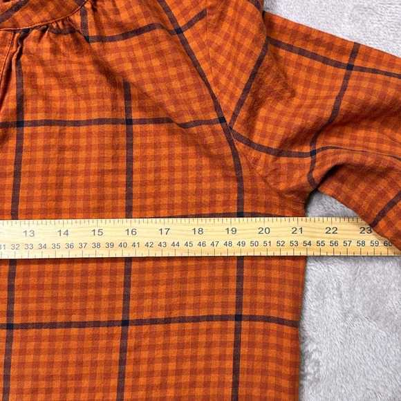 LOFT Burnt Orange Plaid Blouse Women's S Fall Core Rustic Cozy Autumn Top - Picture 9 of 12